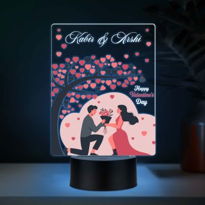 Personalized Happy Valentine's Day Theme LED Night Lamp, Couple with Heart Tree Design Valentines Day Gift for Couples Multicolored Light